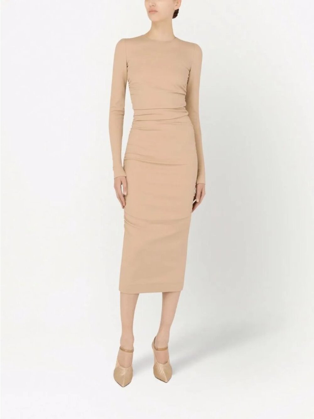 NWT $2195 Dolce & Gabbana Draped Detail Ruched Midi Dress Beige Size 4